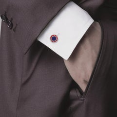 Alex Jona Blue Red Enamel Sterling Silver Octagonal Cufflinks