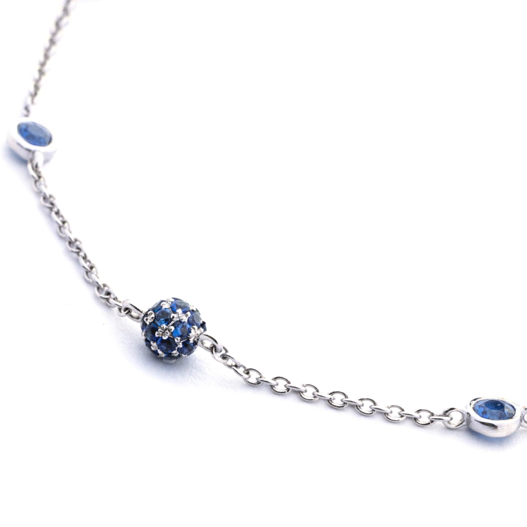 Round Cut Alex Jona Blue Sapphire 18 Karat White Gold Bracelet For Sale