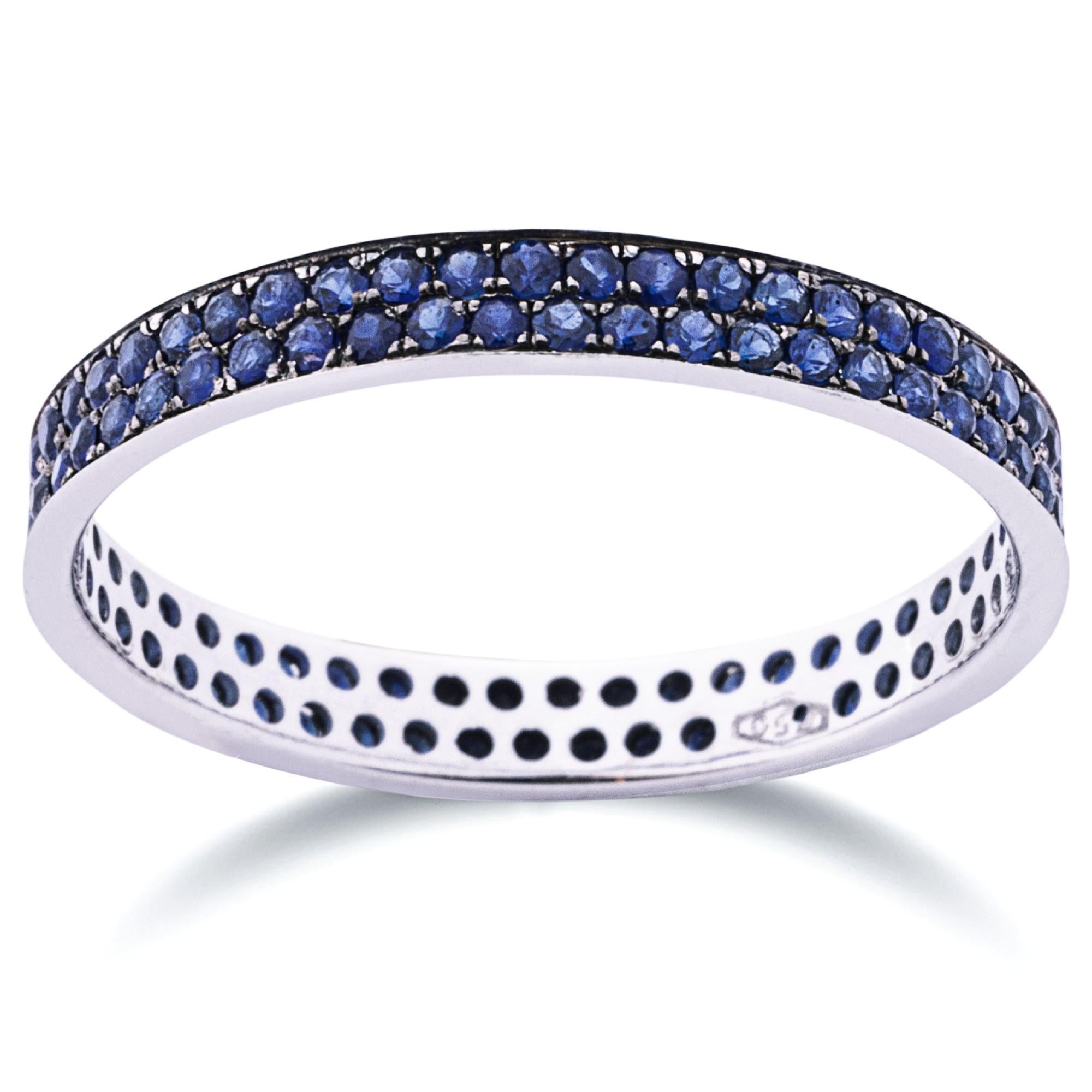 Round Cut Alex Jona Blue Sapphire 18 Karat White Gold Eternity Band Ring For Sale