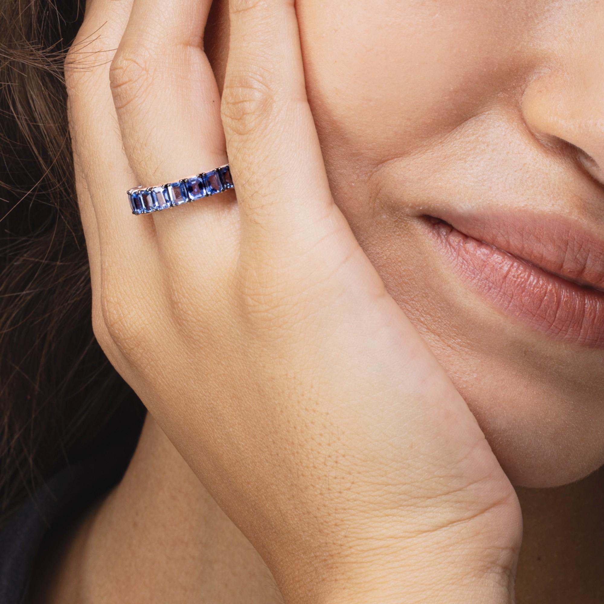 Women's Alex Jona Blue Sapphire 18 Karat White Gold Eternity Band Ring For Sale