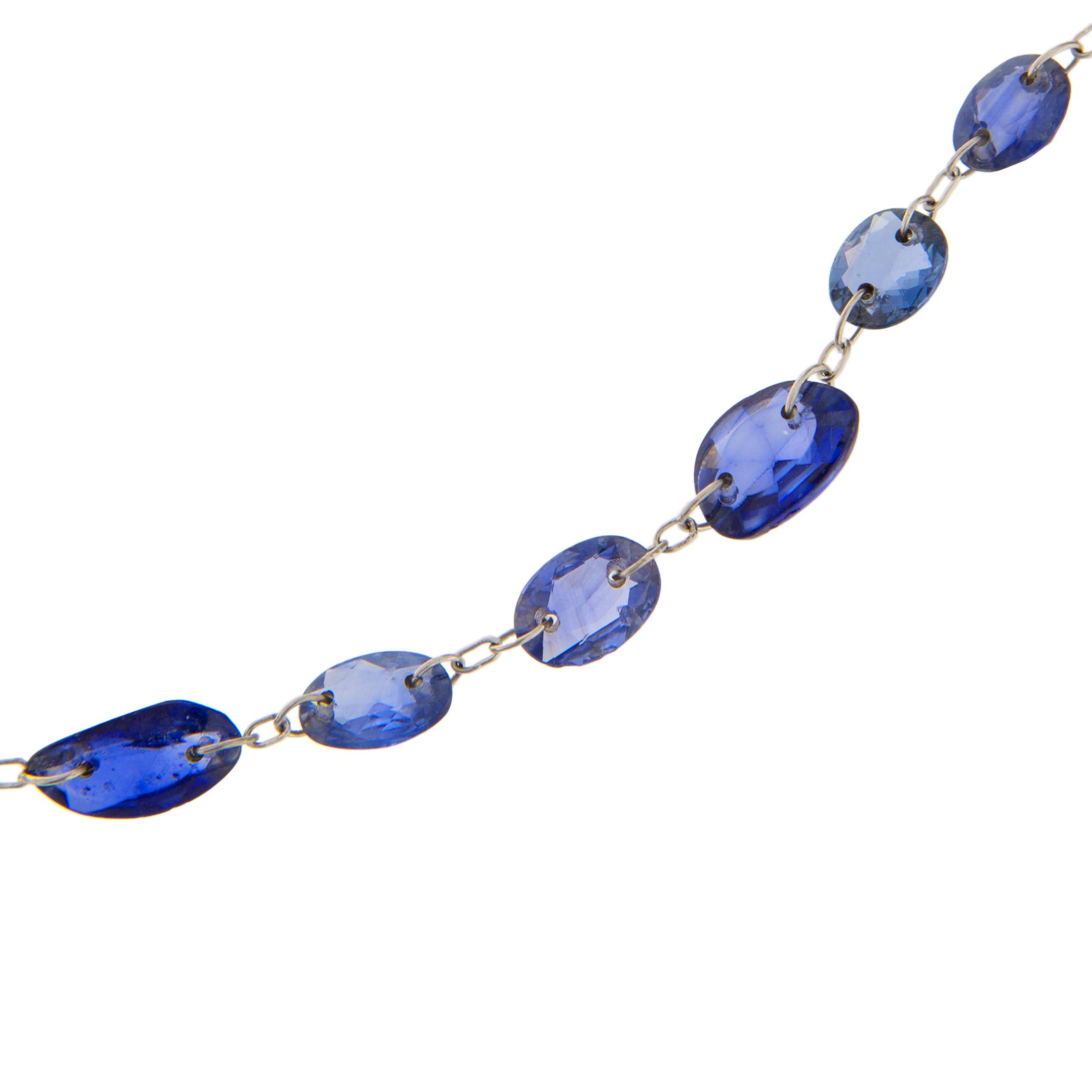 Women's or Men's Alex Jona Blue Sapphire 18 Karat White Gold Long Necklace