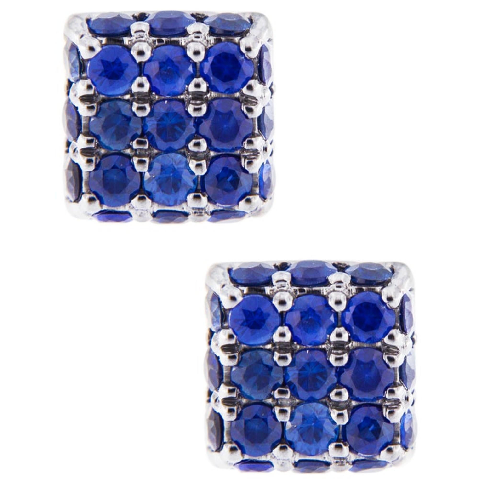 Alex Jona Blue Sapphire 18 Karat White Gold Square Earring Studs For Sale