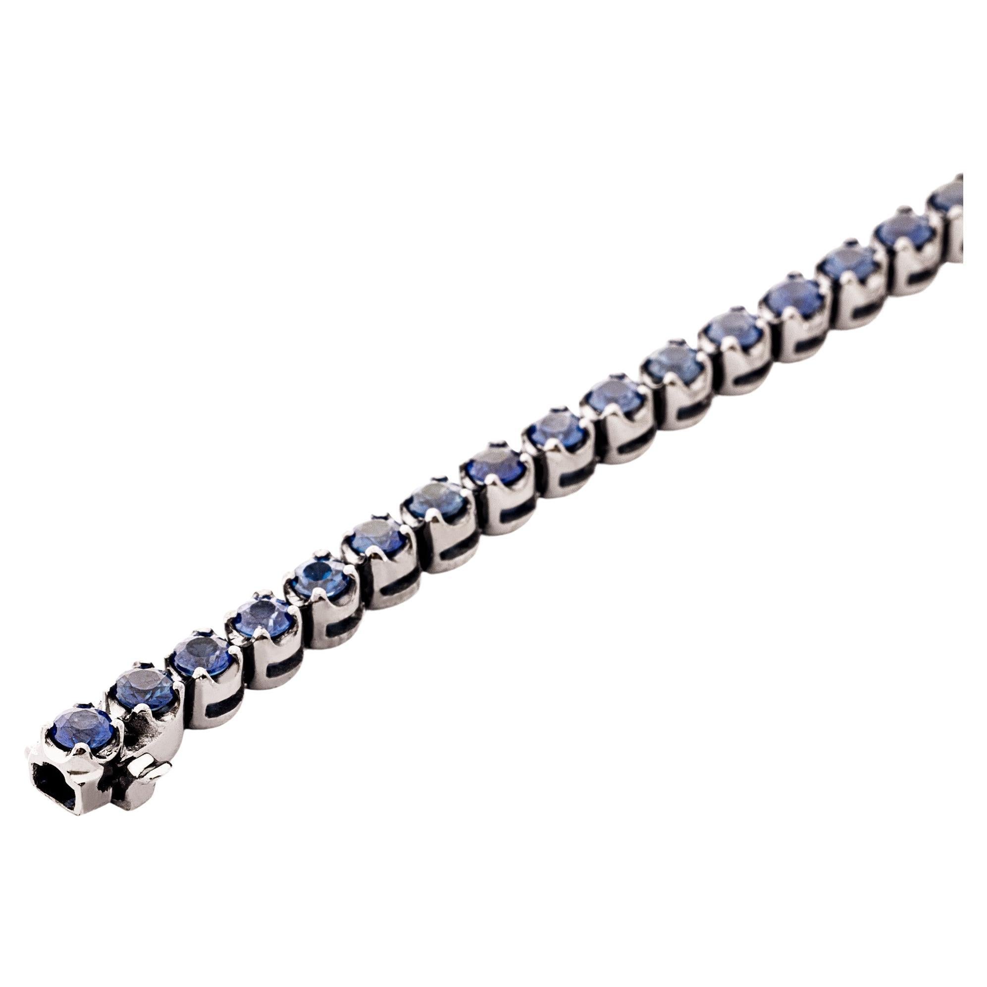 Alex Jona Zafiro azul Pulsera de tenis de oro blanco de 18 quilates Corte redondo en venta