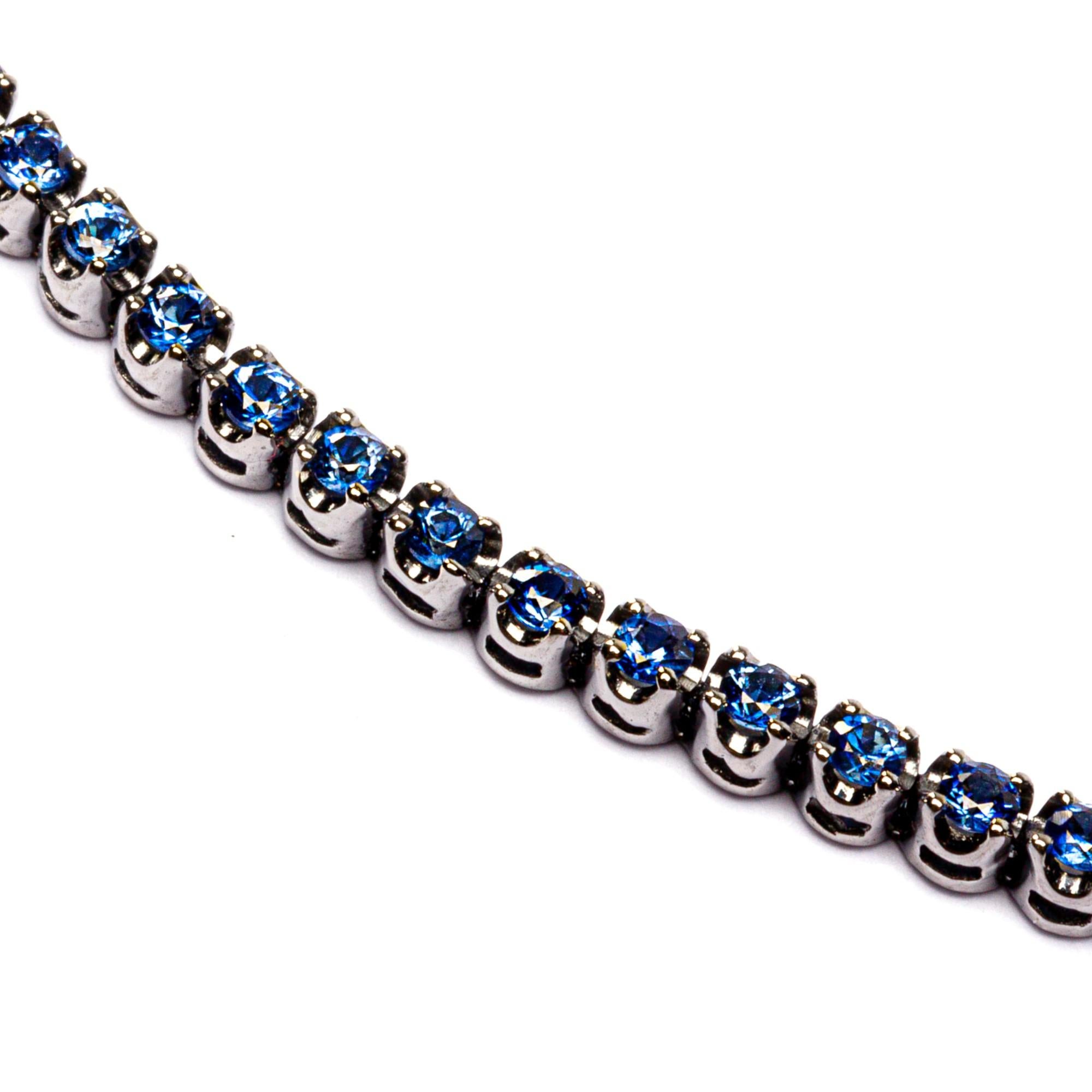 Round Cut Alex Jona Blue Sapphire 18 Karat White Gold Tennis Bracelet For Sale