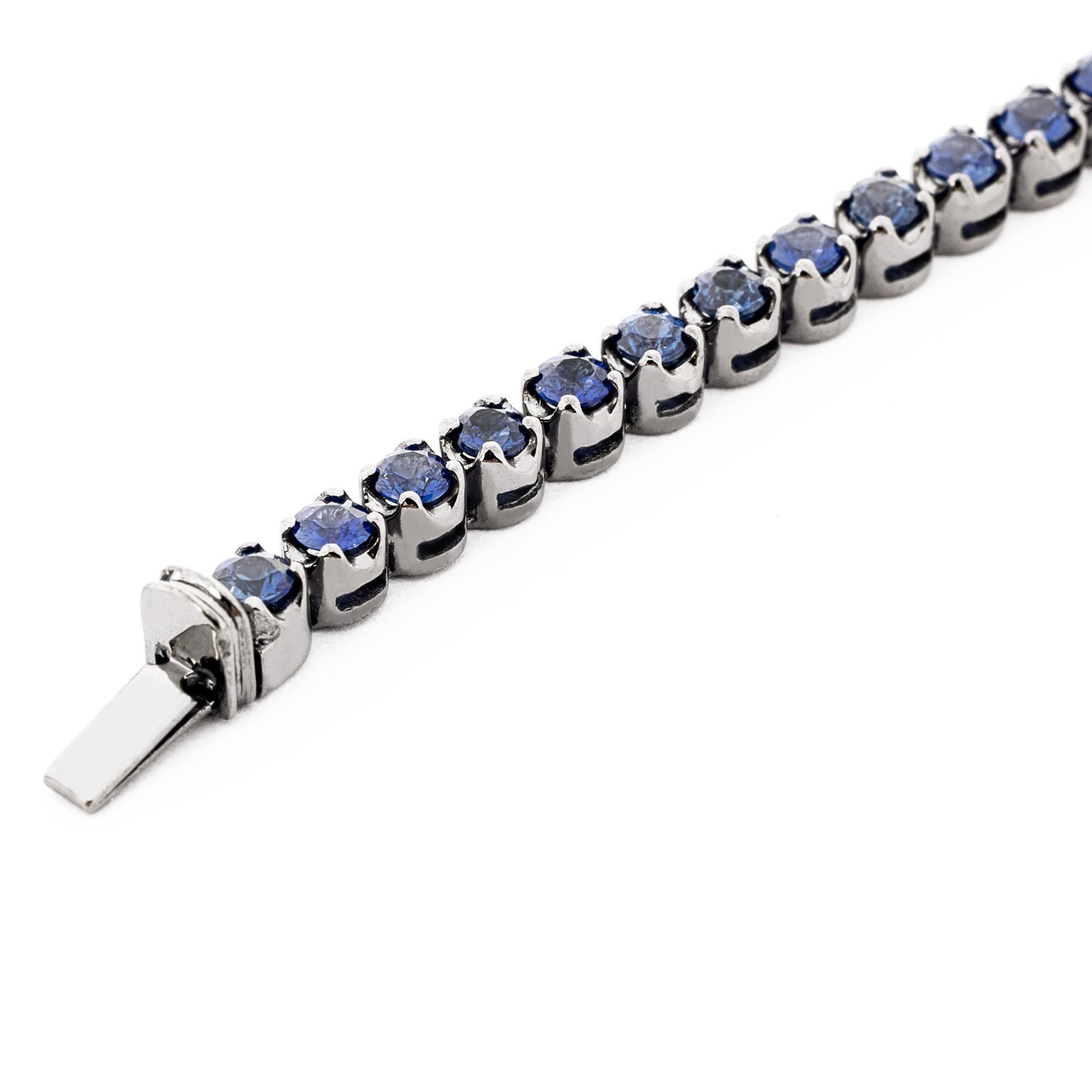 Alex Jona Blue Sapphire 18 Karat White Gold Tennis Bracelet For Sale 3