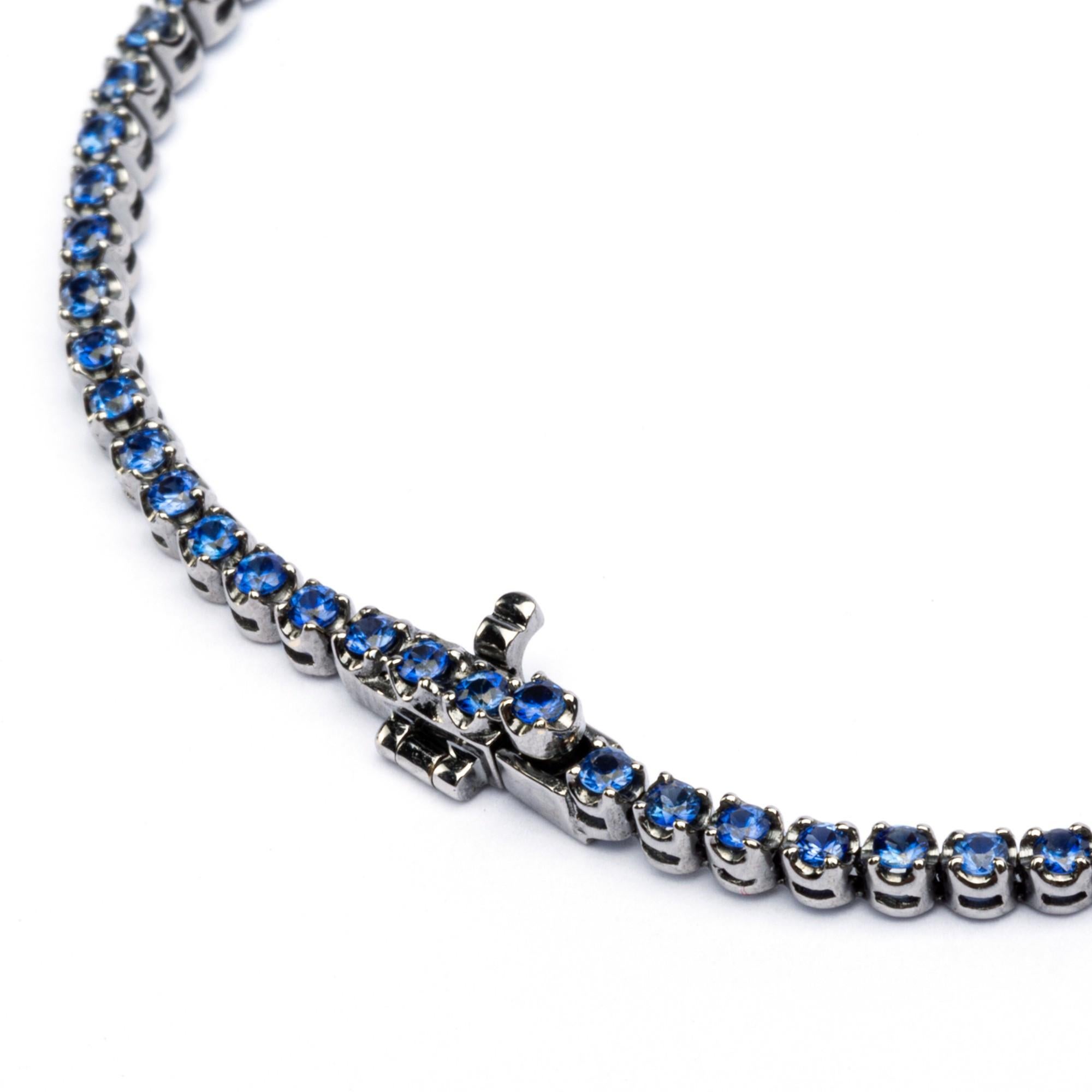 Women's or Men's Alex Jona Blue Sapphire 18 Karat White Gold Tennis Bracelet For Sale
