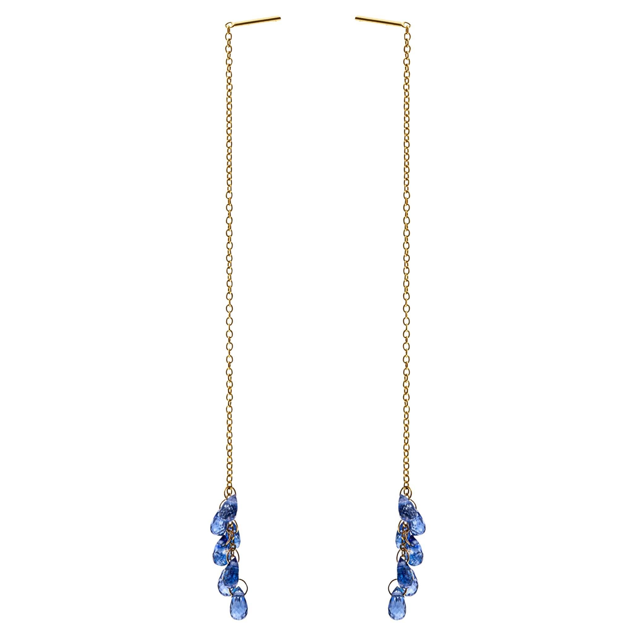 Alex Jona Blue Sapphire 18 Karat Yellow Gold Dangle Earrings