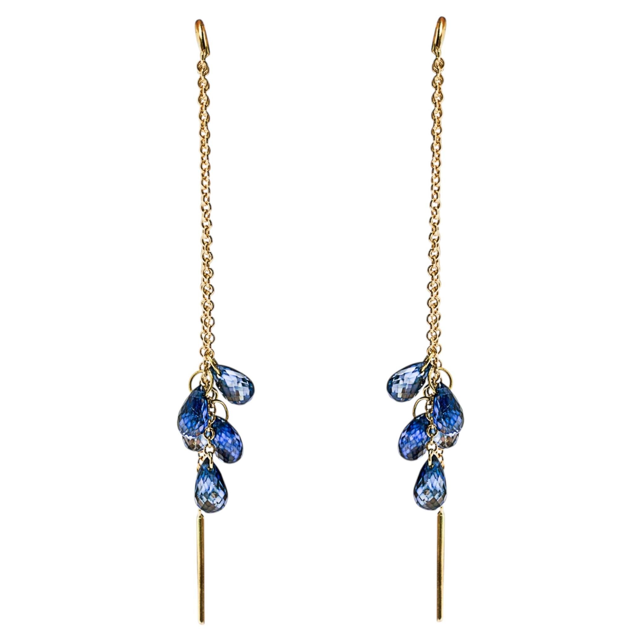 Alex Jona Blue Sapphire 18 Karat Yellow Gold Dangle Earrings