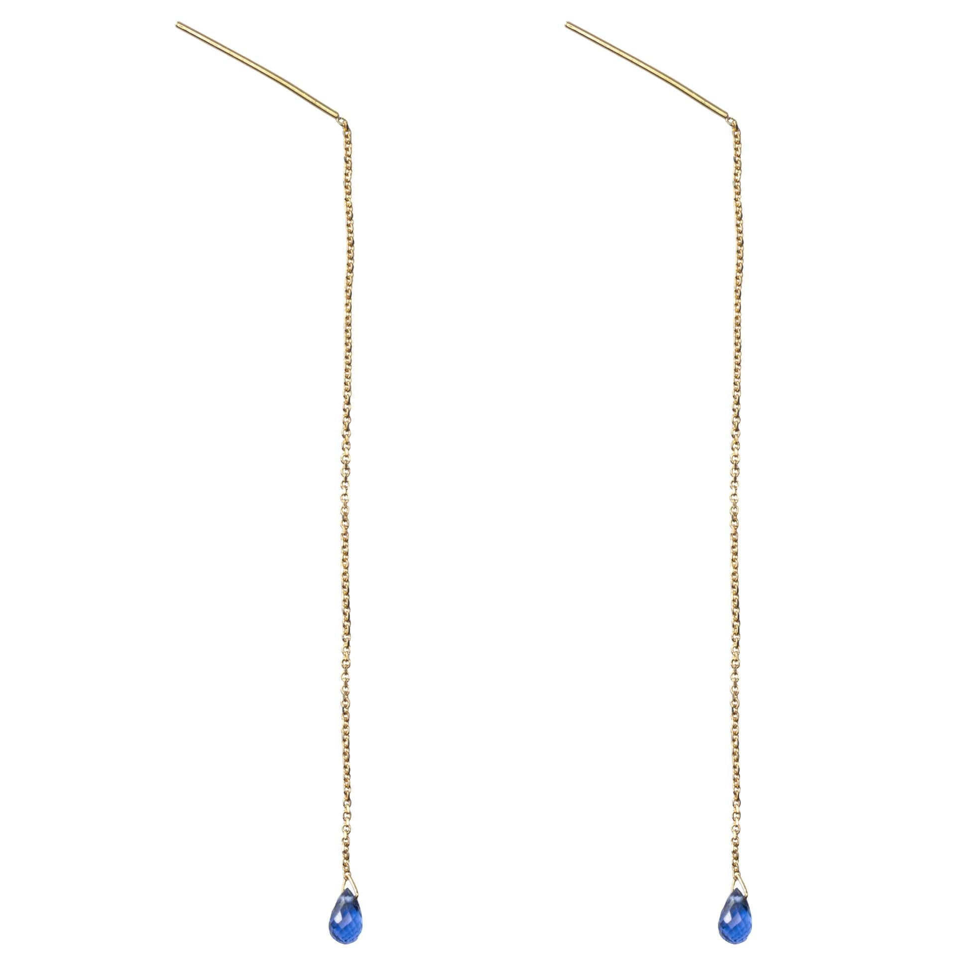 Cabochon Alex Jona Blue Sapphire 18 Karat Yellow Gold Drop Earrings For Sale