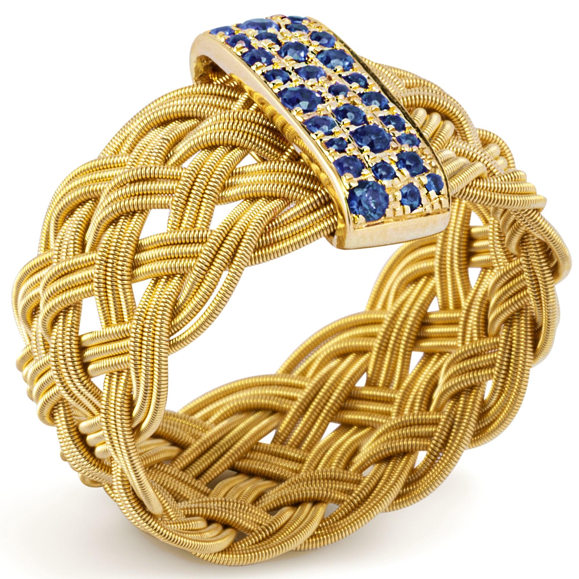 Round Cut Alex Jona Blue Sapphire 18 Karat Yellow Gold Filigree Ring Band For Sale