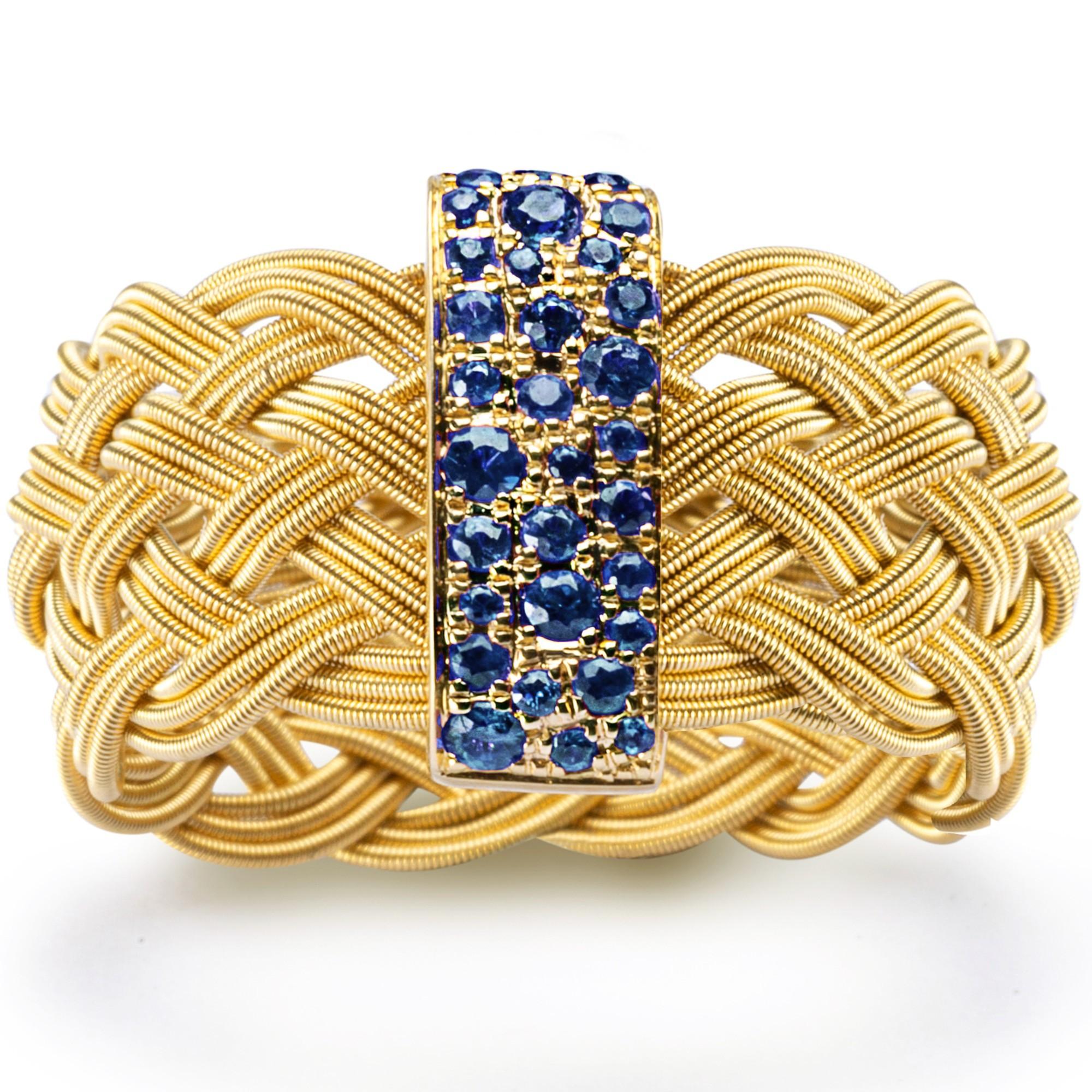 Alex Jona Blue Sapphire 18 Karat Yellow Gold Filigree Ring Band In New Condition For Sale In Lugano, CH