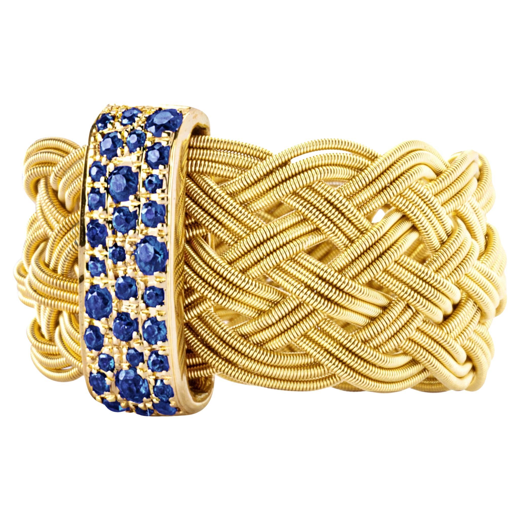 Alex Jona Blue Sapphire 18 Karat Yellow Gold Filigree Ring Band