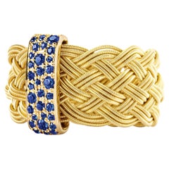 Alex Jona Blue Sapphire 18 Karat Yellow Gold Filigree Ring Band