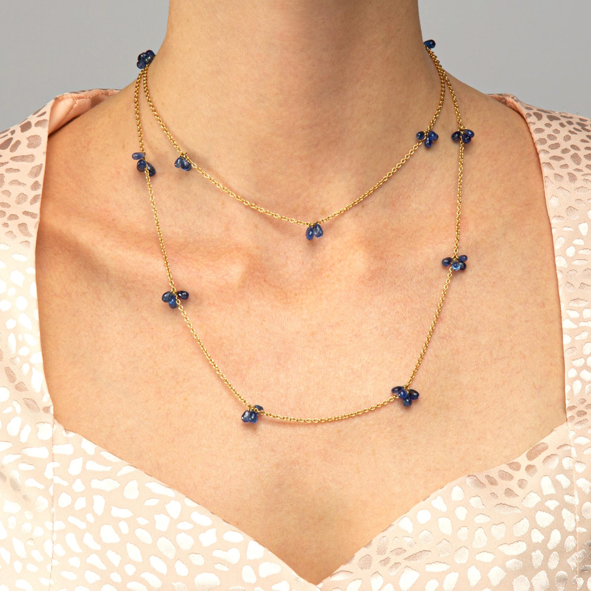 Alex Jona Blue Sapphire 18 Karat Yellow Gold Long Chain Necklace For Sale 1