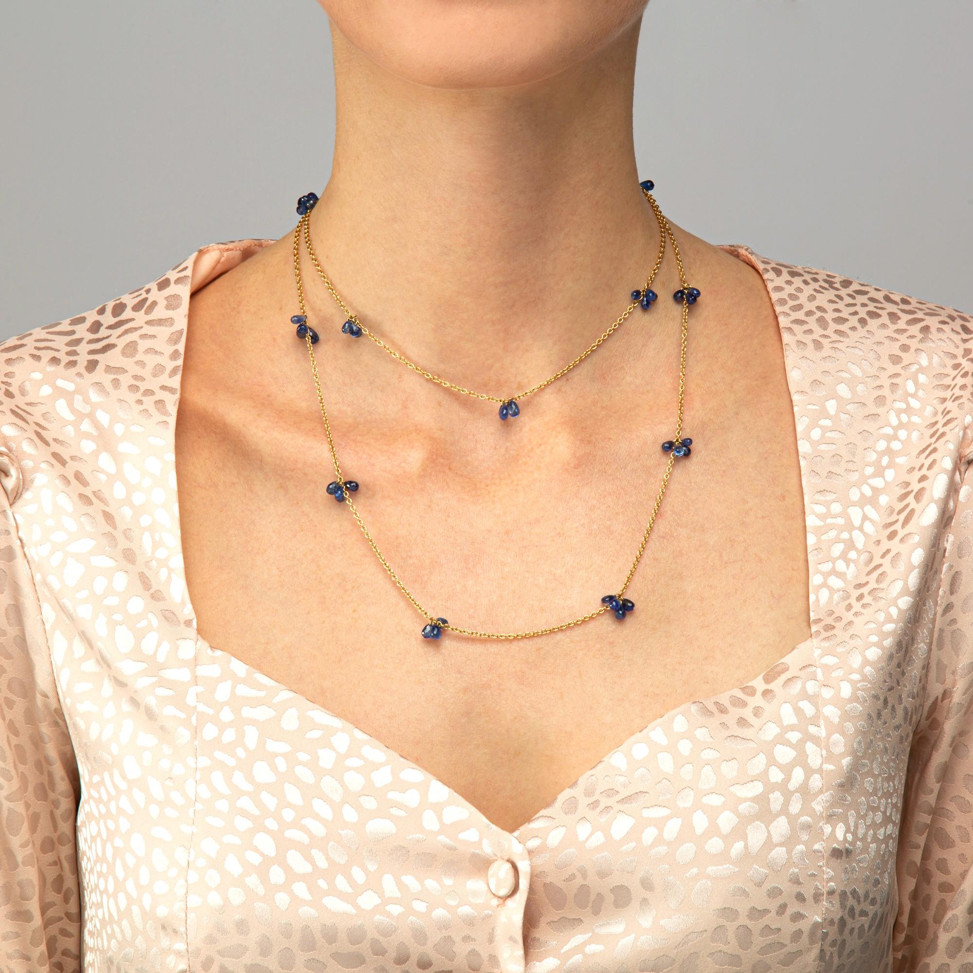 Alex Jona, collier à longue chaîne en or jaune 18 carats et saphir bleu en vente 3