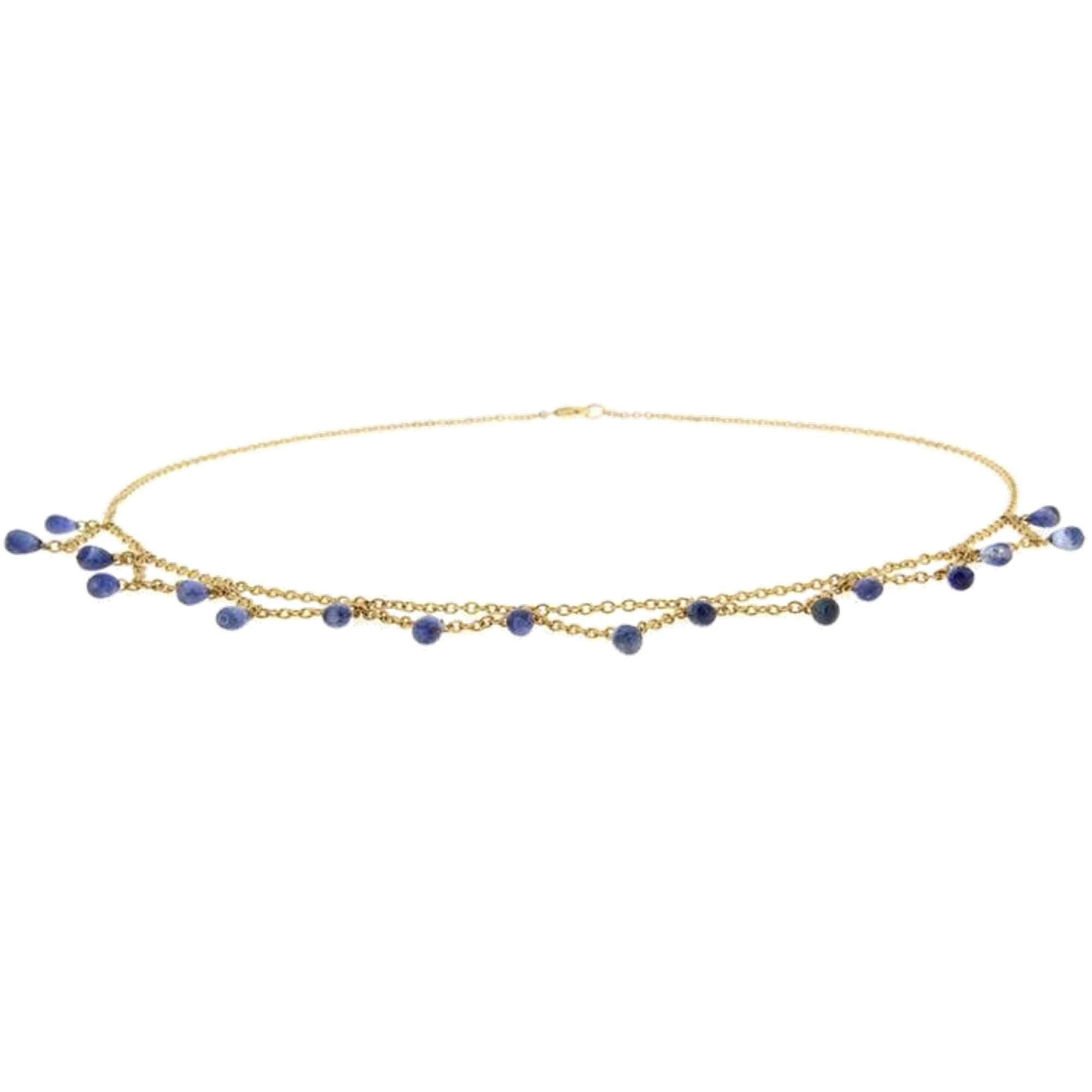 Alex Jona Halskette aus 18 Karat Gelbgold mit blauem Saphir (Perle) im Angebot