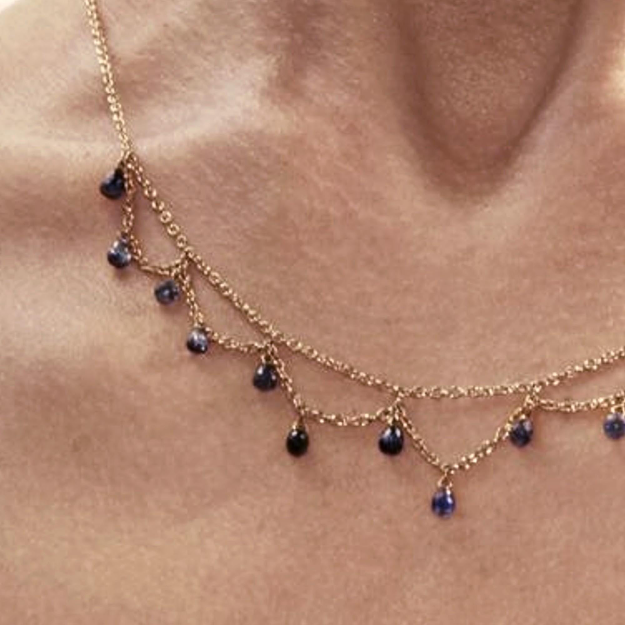 Alex Jona Blue Sapphire 18 Karat Yellow Gold Necklace In New Condition For Sale In Torino, IT