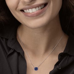 Alex Jona Blue Sapphire 18Karat White Gold Flower Pendant Necklace