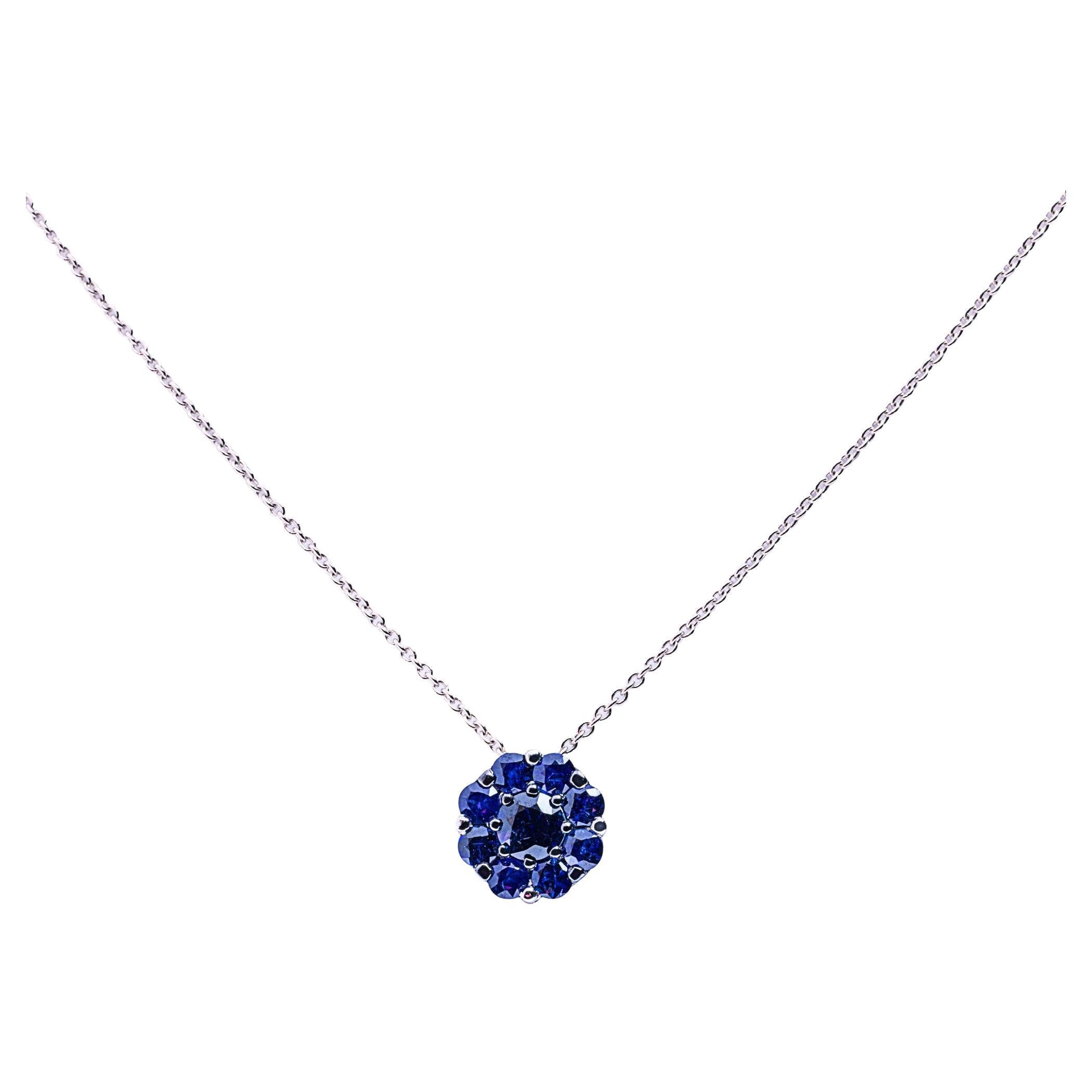 Alex Jona Blue Sapphire 18Karat White Gold Flower Pendant Necklace