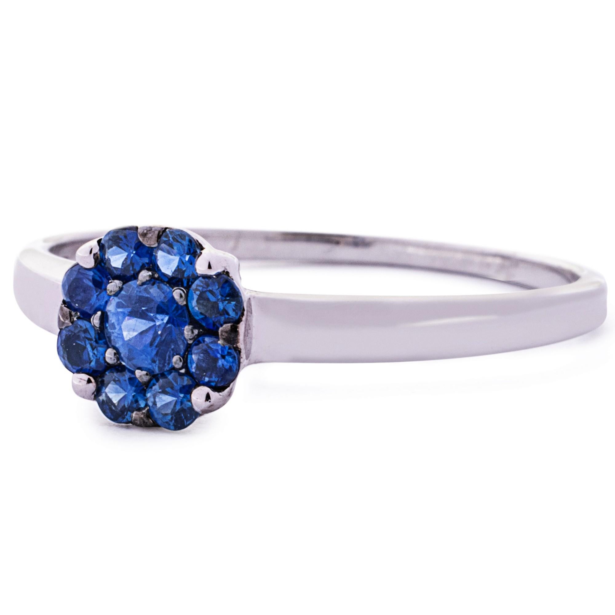 Contemporary Alex Jona Blue Sapphire Cluster 18 Karat White Gold Ring For Sale