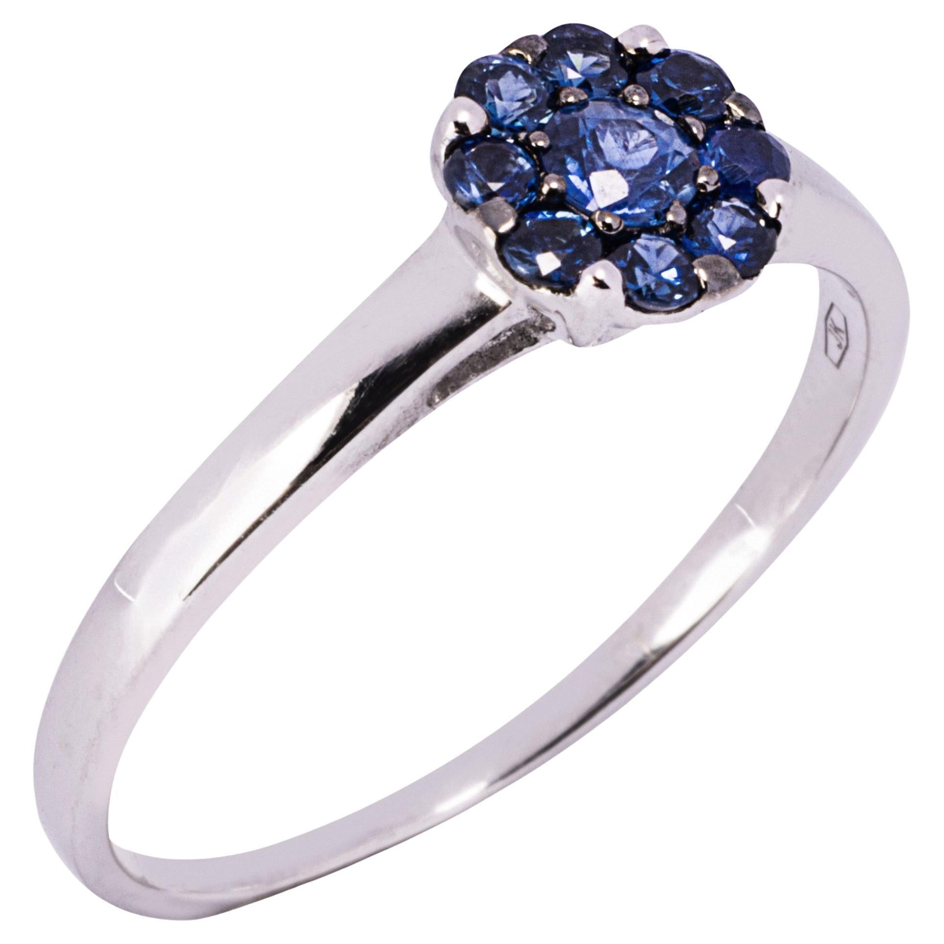 Oval Cut Alex Jona Blue Sapphire Cluster 18 Karat White Gold Ring For Sale