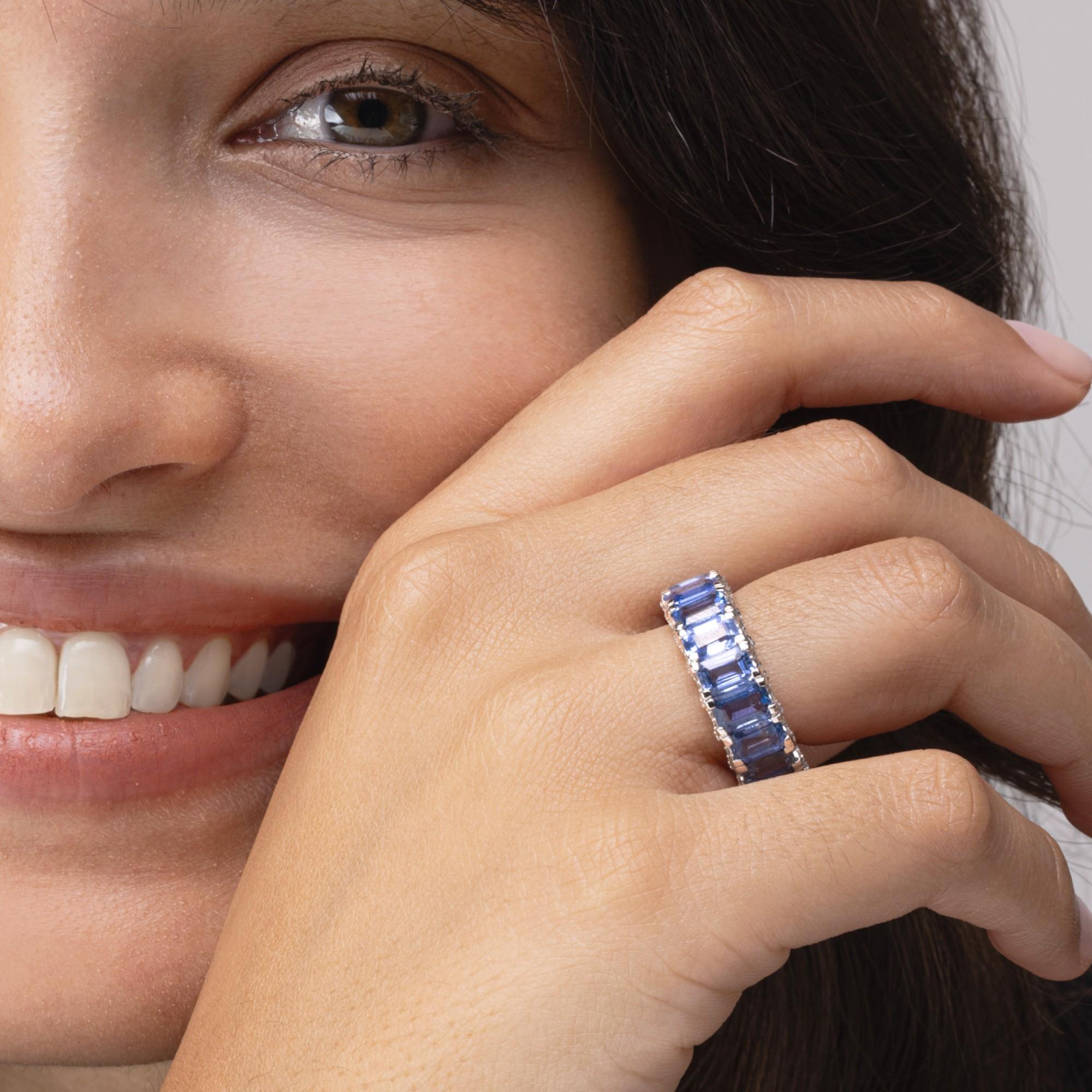 Women's Alex Jona  Blue Sapphire & Diamond 18 Karat White Gold Eternity Band Ring For Sale