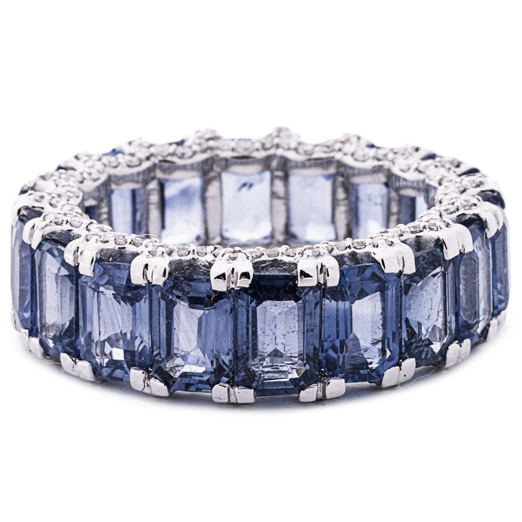 Alex Jona  Blue Sapphire & Diamond 18 Karat White Gold Eternity Band Ring For Sale 1