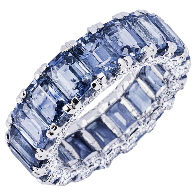 Alex Jona Baguette Blue Sapphire White Diamond 18 Karat Gold Eternity ...