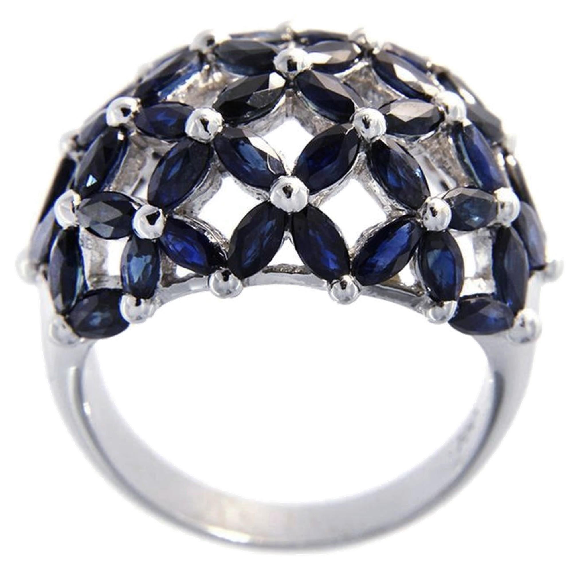 Alex Jona design collection, hand crafted in Italy, 18 karat white gold dome ring, set with 5.28 carats of blue sapphires.  Size US 6.5, can be sized to any specification. 

Alex Jona jewels stand out, not only for their special design and for the