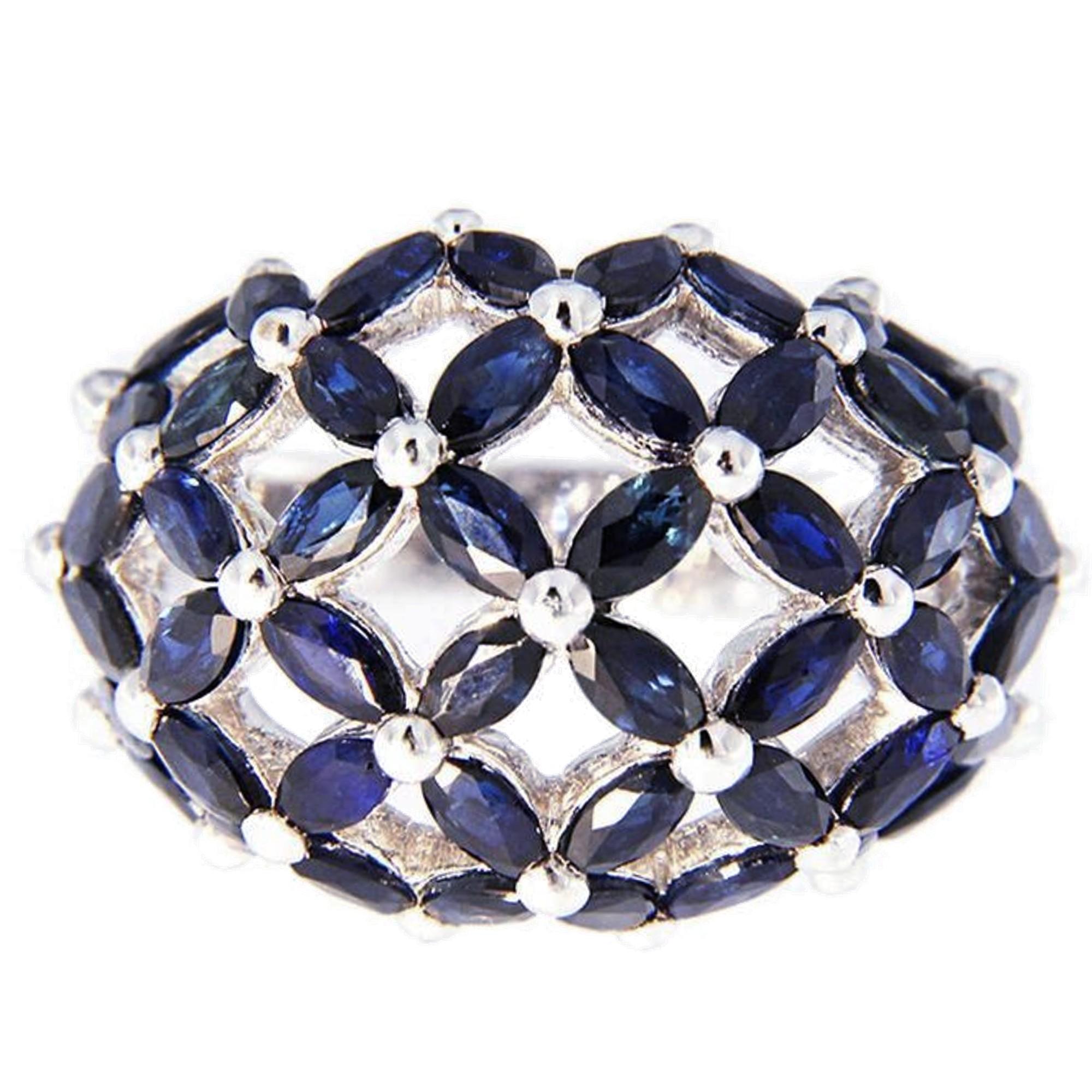 Rose Cut Alex Jona Blue Sapphire Dome 18 Karat White Gold Ring For Sale