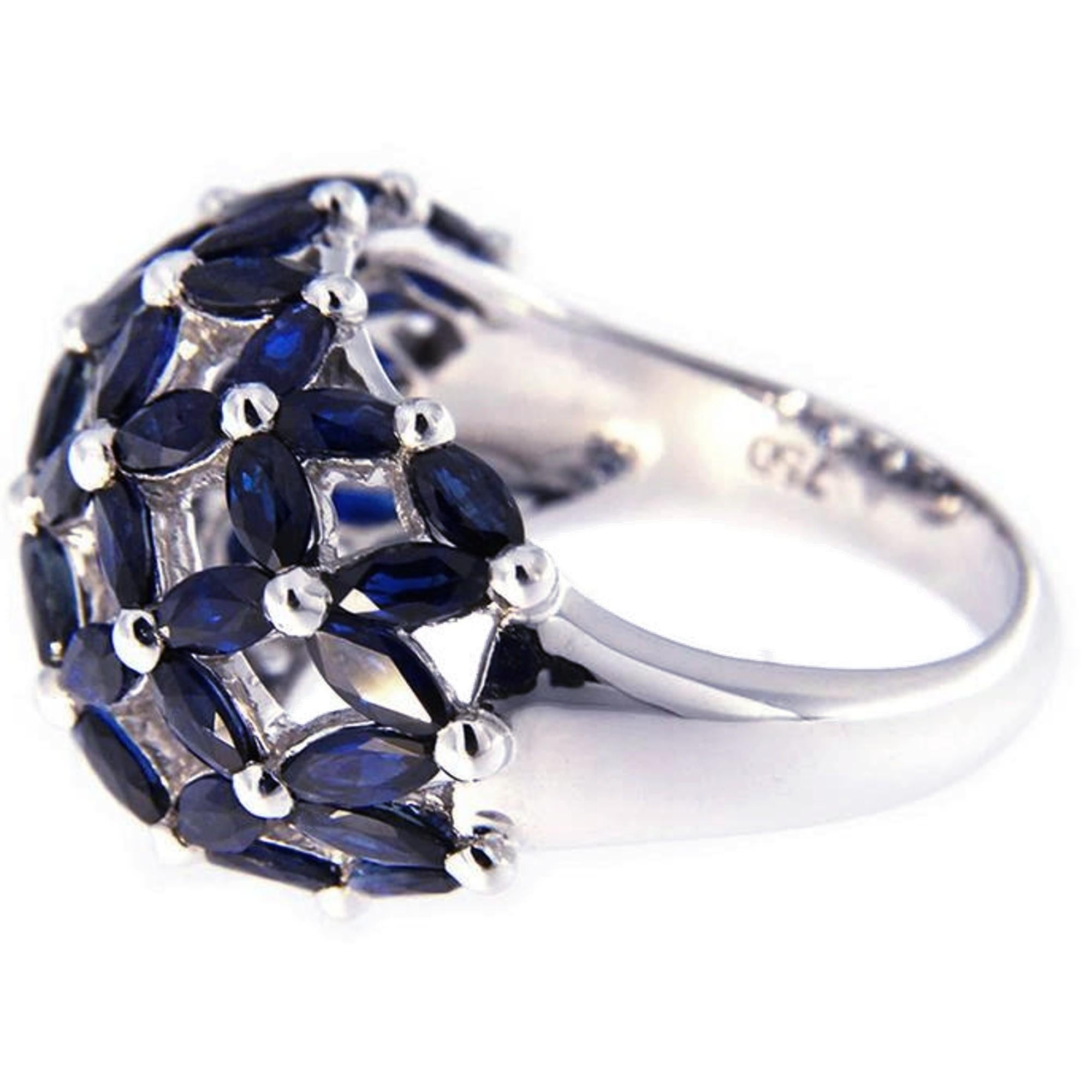 Alex Jona Blue Sapphire Dome 18 Karat White Gold Ring In New Condition For Sale In Torino, IT