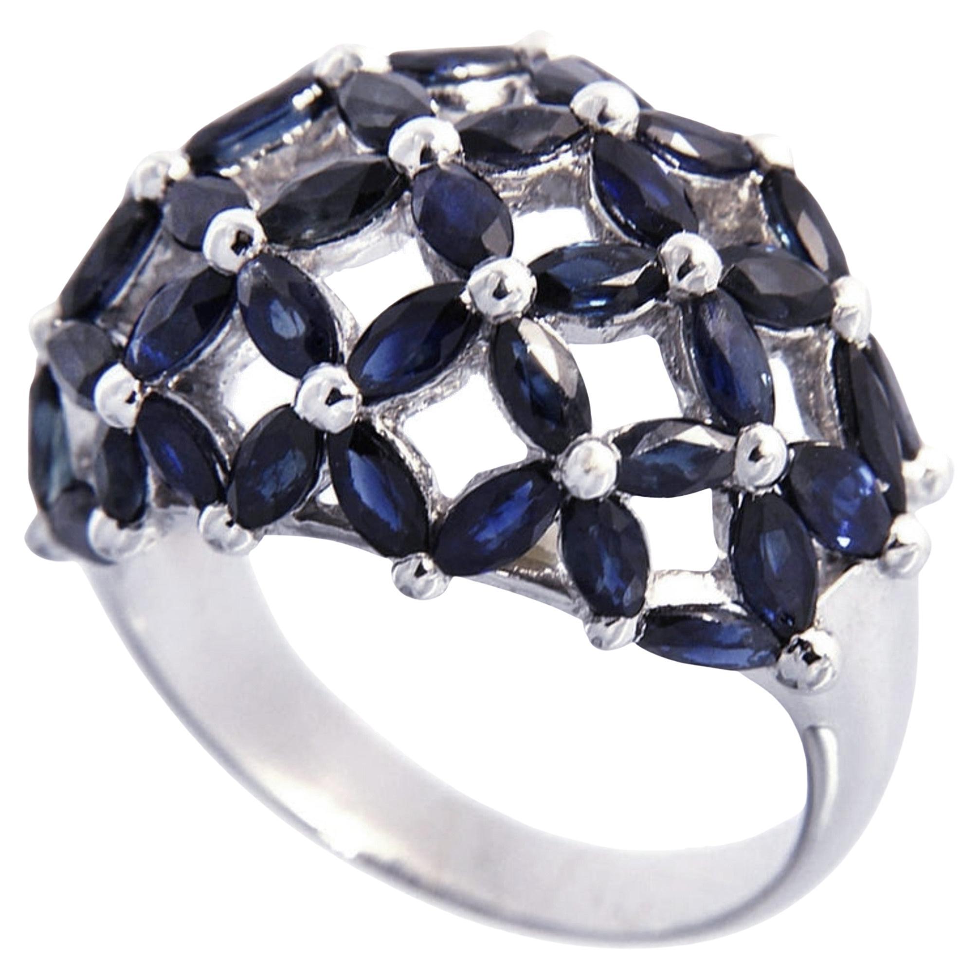Alex Jona Blue Sapphire Dome 18 Karat White Gold Ring For Sale