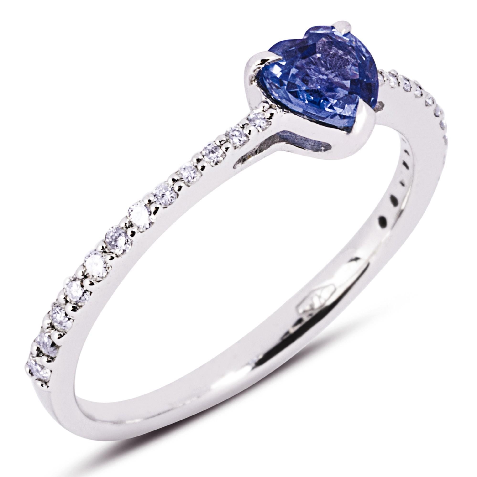 Contemporary Alex Jona Blue Sapphire Heart & White Diamond 18 Karat White Gold Solitaire Ring For Sale