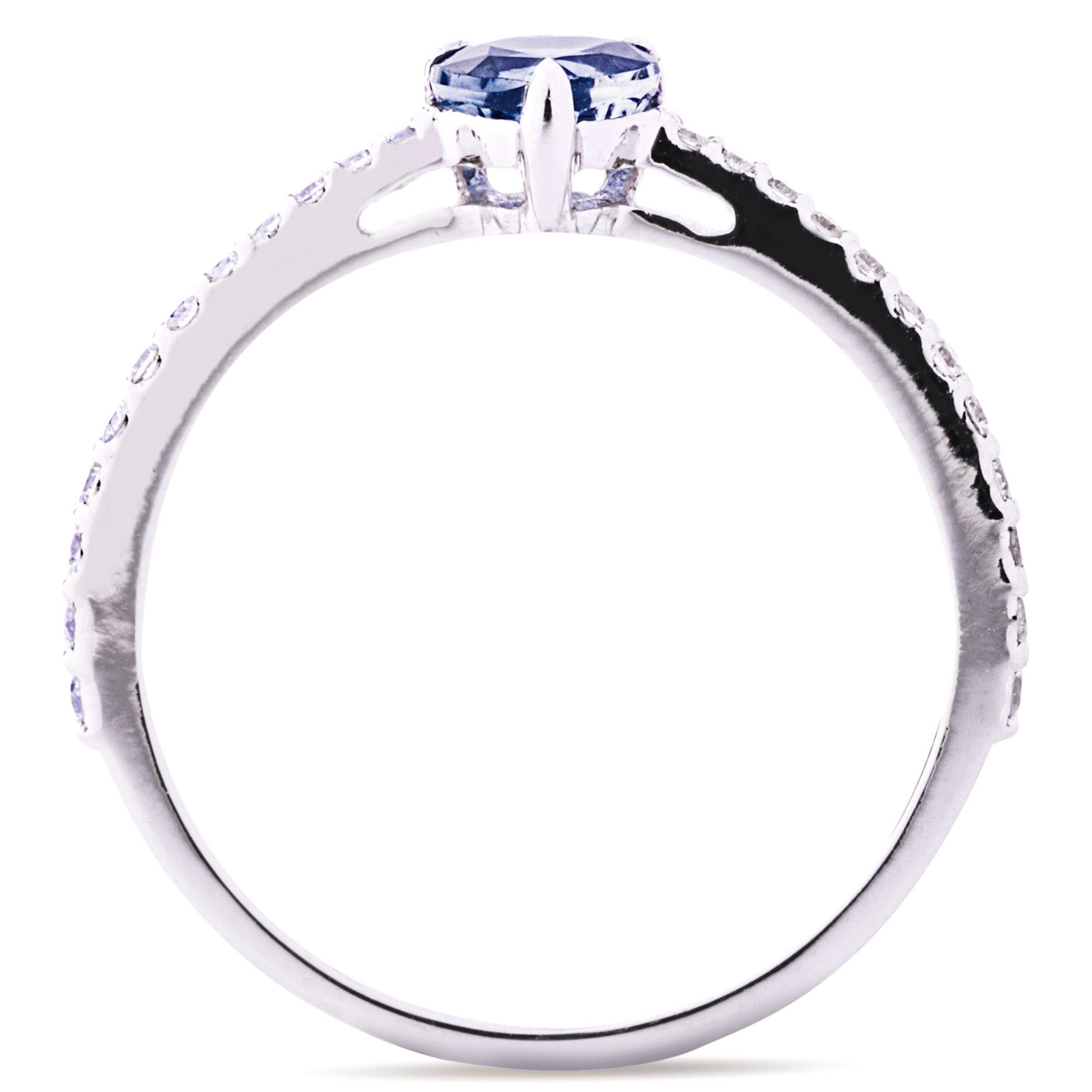 Women's Alex Jona Blue Sapphire Heart & White Diamond 18 Karat White Gold Solitaire Ring For Sale