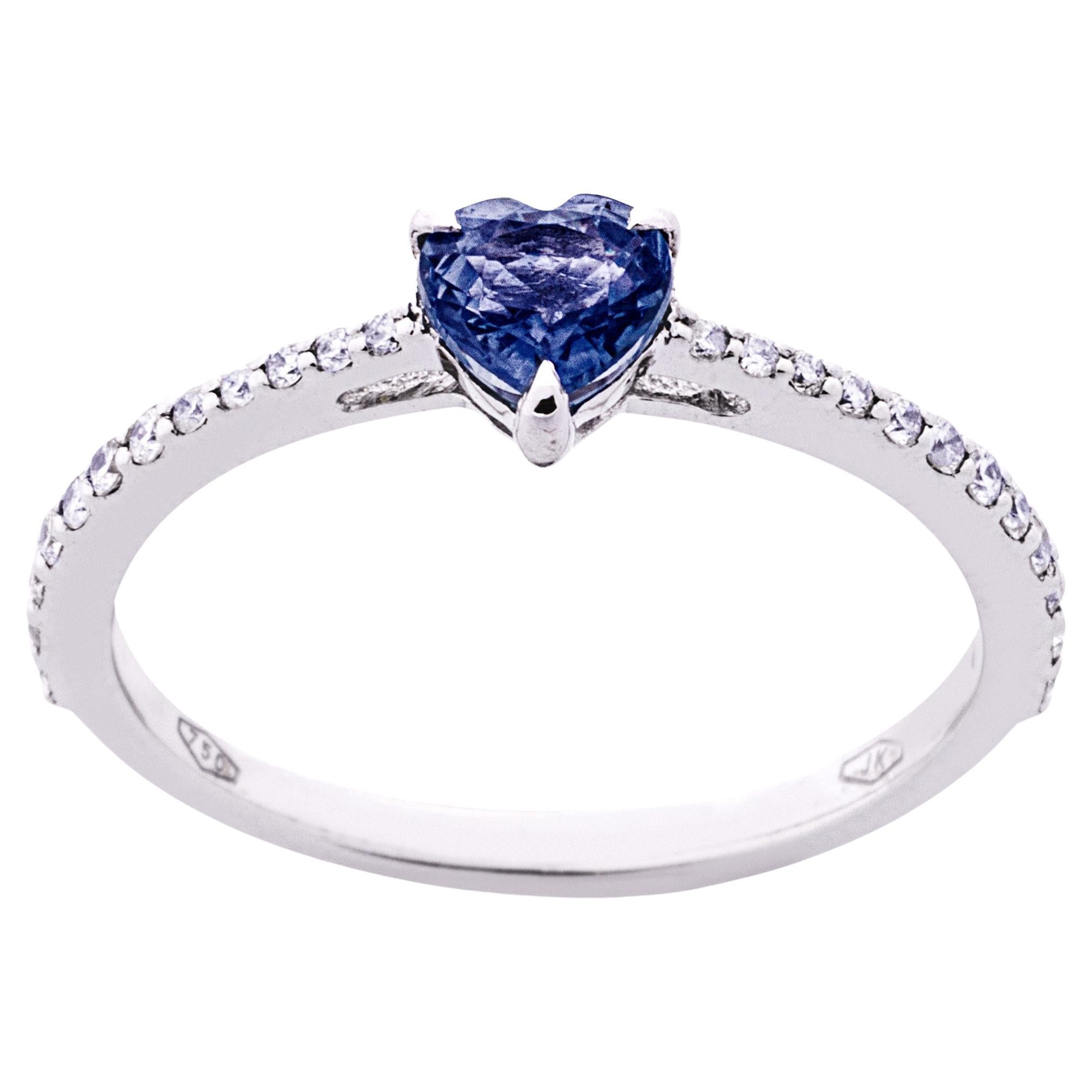 Alex Jona Corazón de zafiro azul y diamante blanco Anillo solitario de oro blanco de 18 quilates