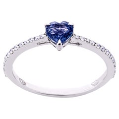 Alex Jona Blue Sapphire Heart & White Diamond 18 Karat White Gold Solitaire Ring