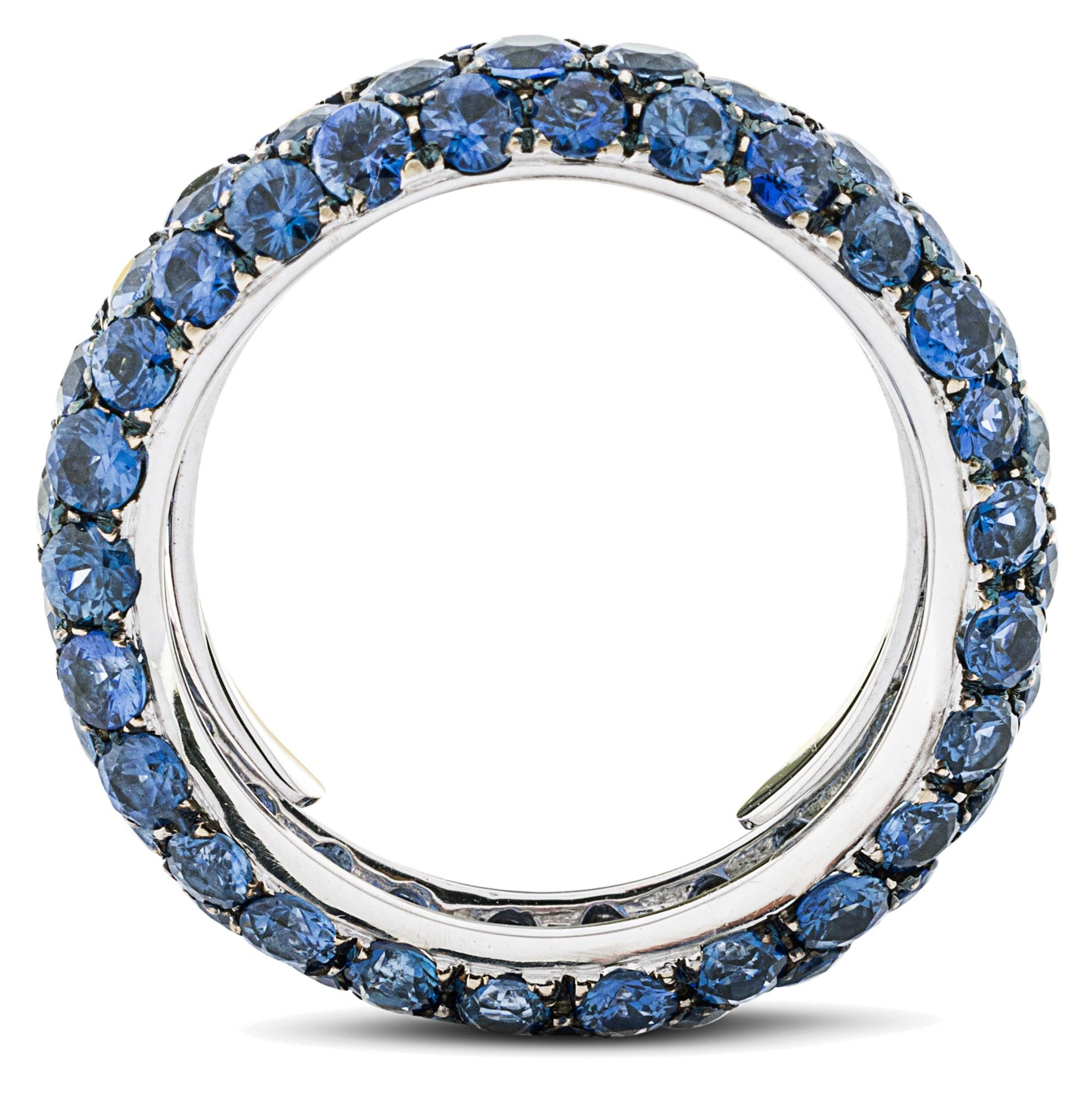 Alex Jona Blue Sapphire Pavé 18 Karat White Gold Eternity Band Ring For Sale 1