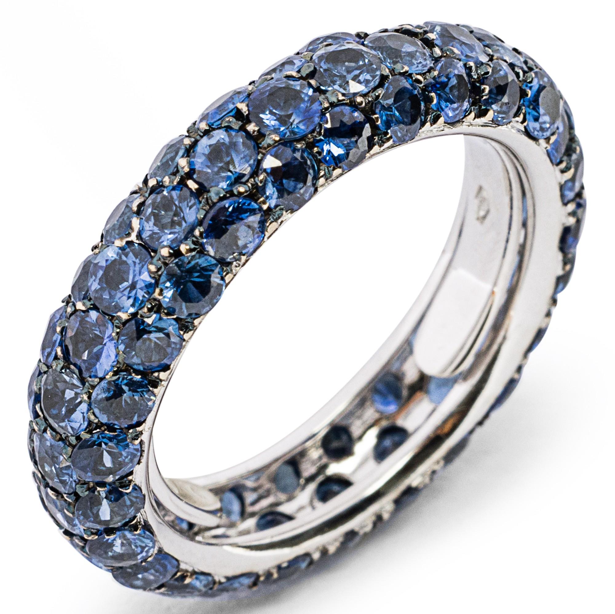 Alex Jona Blue Sapphire Pavé 18 Karat White Gold Eternity Band Ring