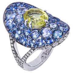 Alex Jona Blue Sapphire Peridot White Diamond White Gold Solitaire Ring For  Sale at 1stDibs