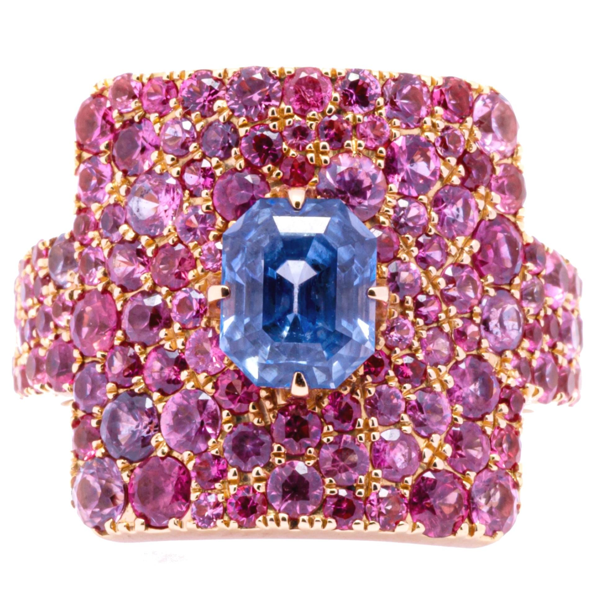 Alex Jona Blue Sapphire Pink Sapphire 18 Karat Rose Gold Ring In New Condition For Sale In Torino, IT