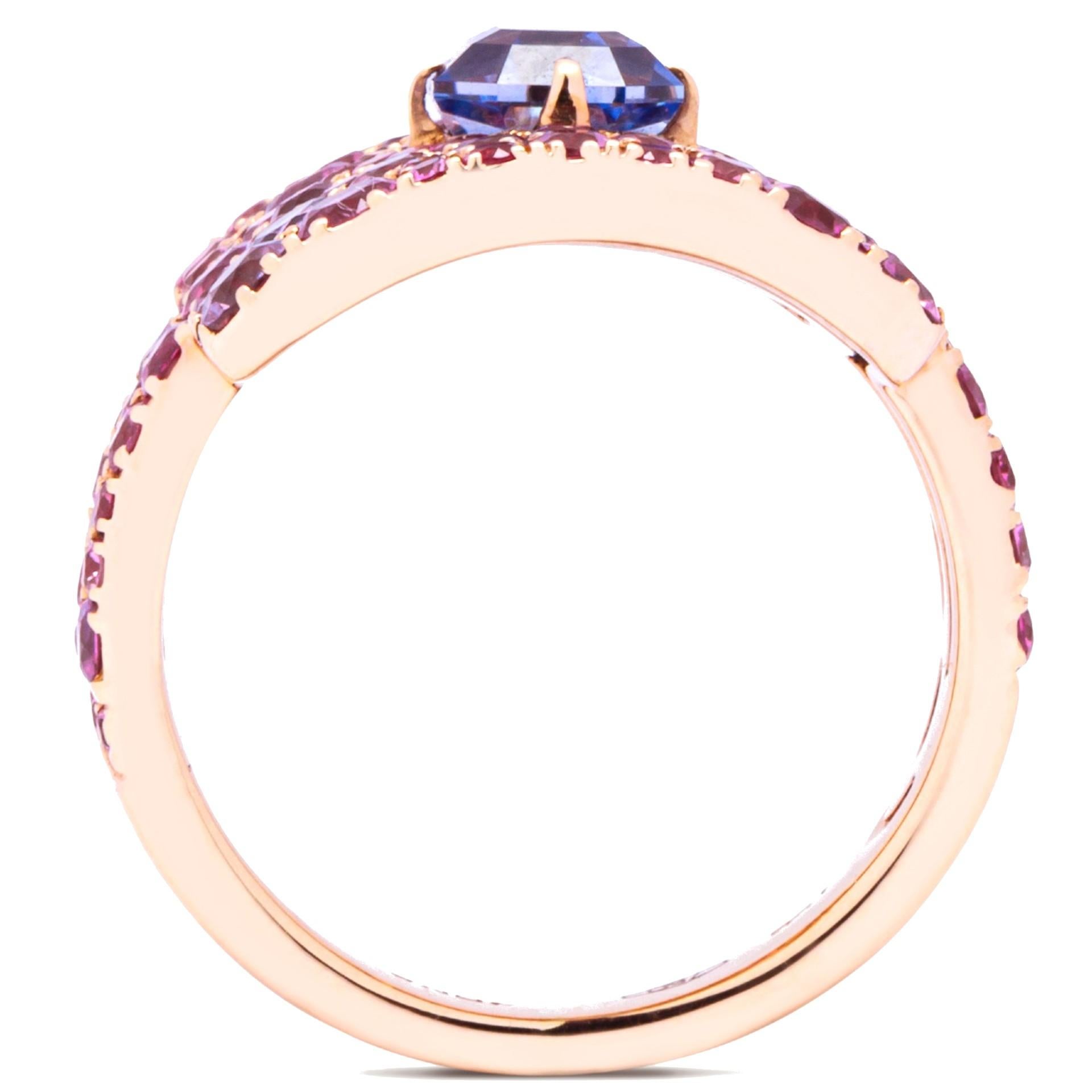 Alex Jona Blue Sapphire Pink Sapphire 18 Karat Rose Gold Ring For Sale 1