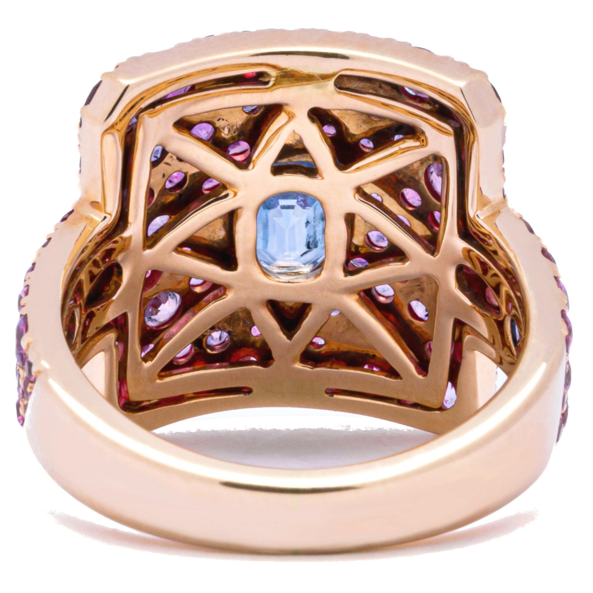 Alex Jona Blue Sapphire Pink Sapphire 18 Karat Rose Gold Ring For Sale 3