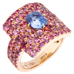 Alex Jona Blue Sapphire Pink Sapphire 18 Karat Rose Gold Ring
