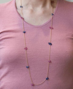 Alex Jona Blue Sapphire Pink Tourmaline 18 Karat Yellow Gold Chain Necklace