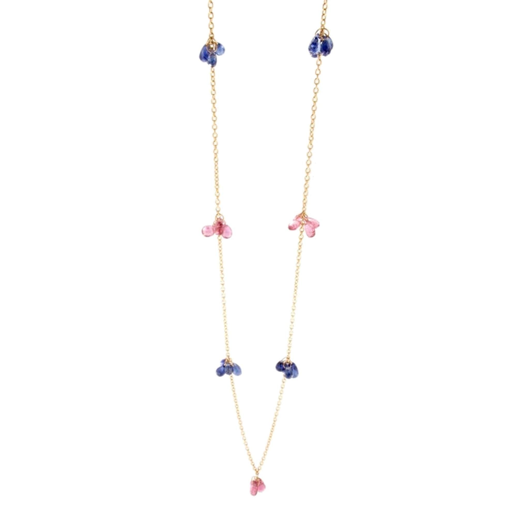 Alex Jona Blue Sapphire Pink Tourmaline 18 Karat Yellow Gold Chain Necklace In New Condition For Sale In Torino, IT