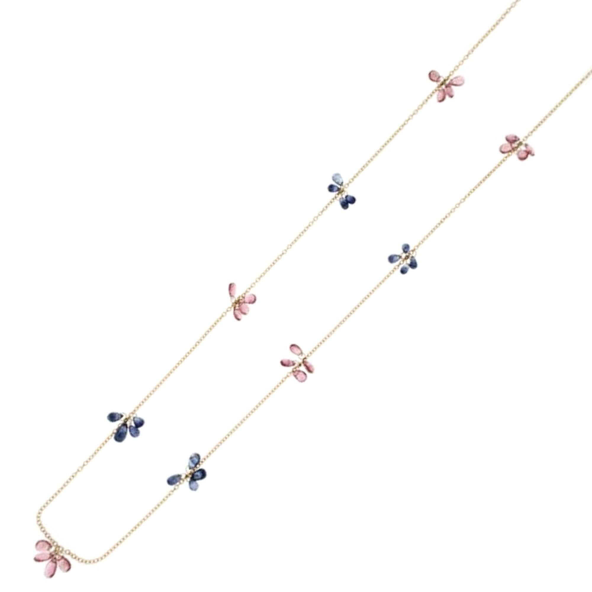 Alex Jona Blue Sapphire Pink Tourmaline 18 Karat Yellow Gold Chain Necklace For Sale