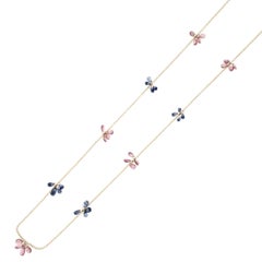 Alex Jona 18 Karat Gelbgold Kette Halskette mit blauem Saphir und rosa Turmalin