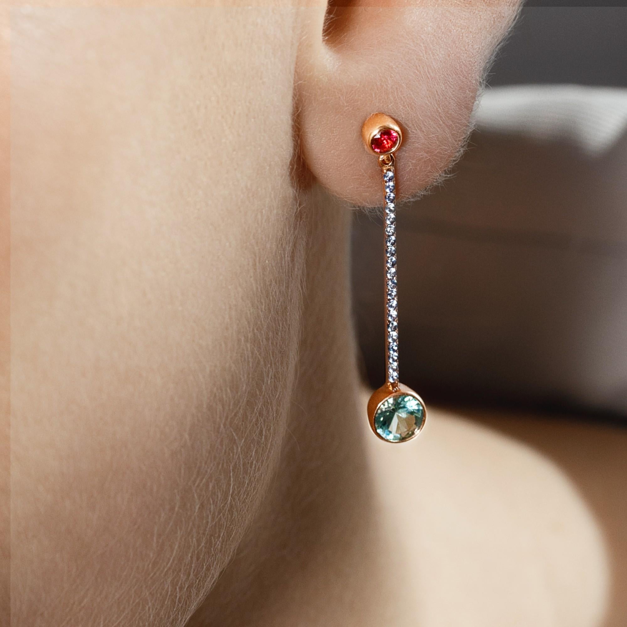 Alex Jona Blue Sapphire Red Spinel Blue Tourmaline 18 Karat Yellow Gold Earrings In New Condition For Sale In Lugano, CH