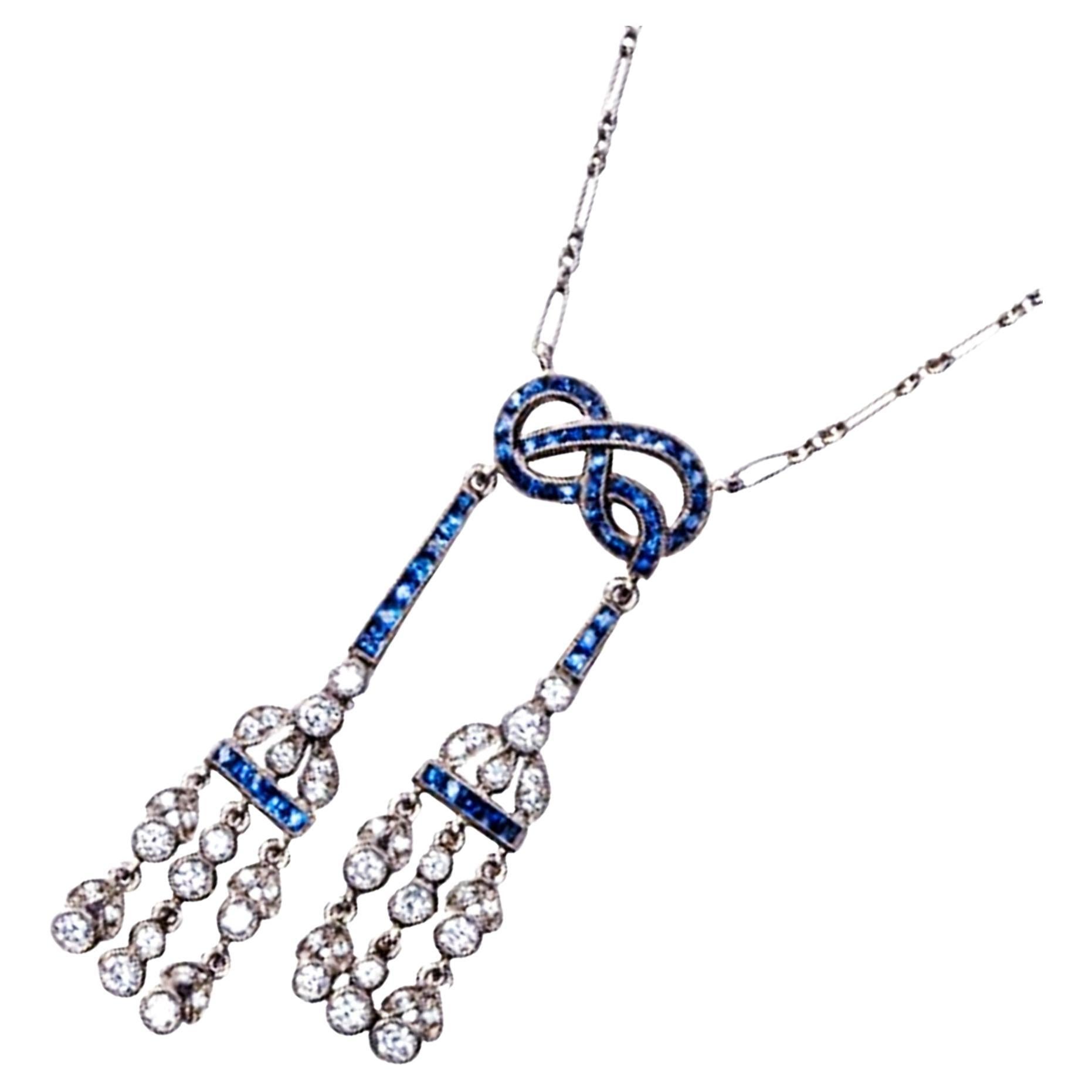 Alex Jona Blue Sapphire White Diamond 18 Karat White Gold Pendant Necklace For Sale