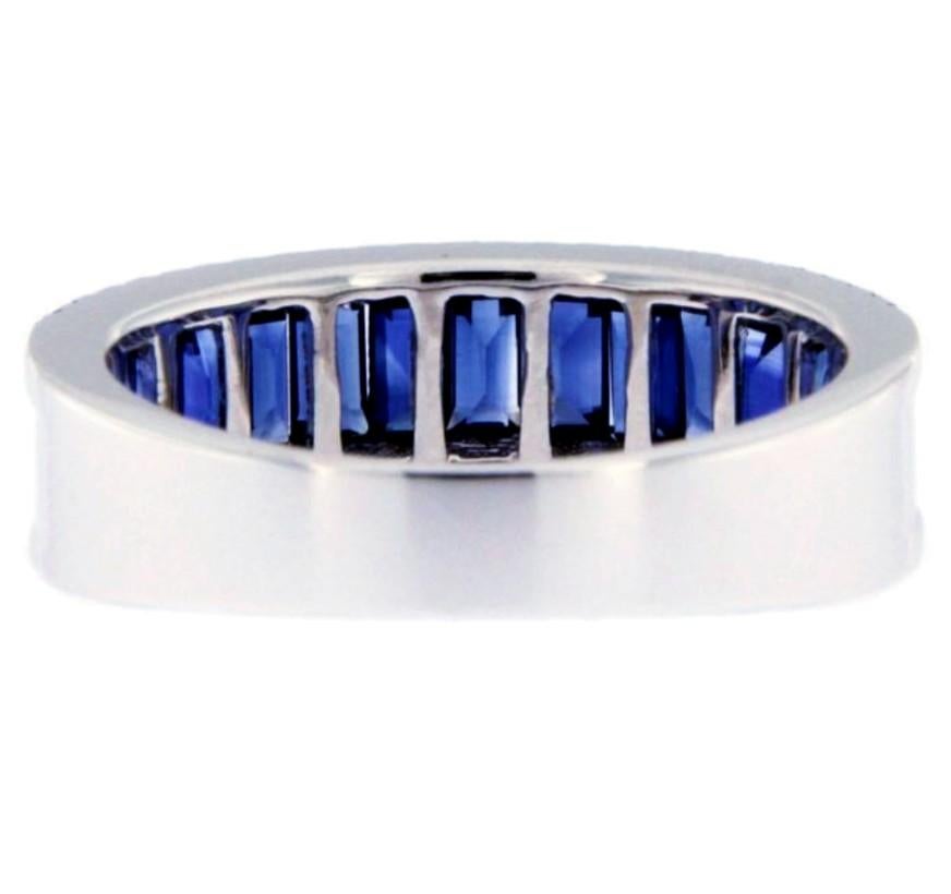 Alex Jona Blue Sapphire White Diamond 18 Karat White Gold Band Ring In New Condition In Torino, IT
